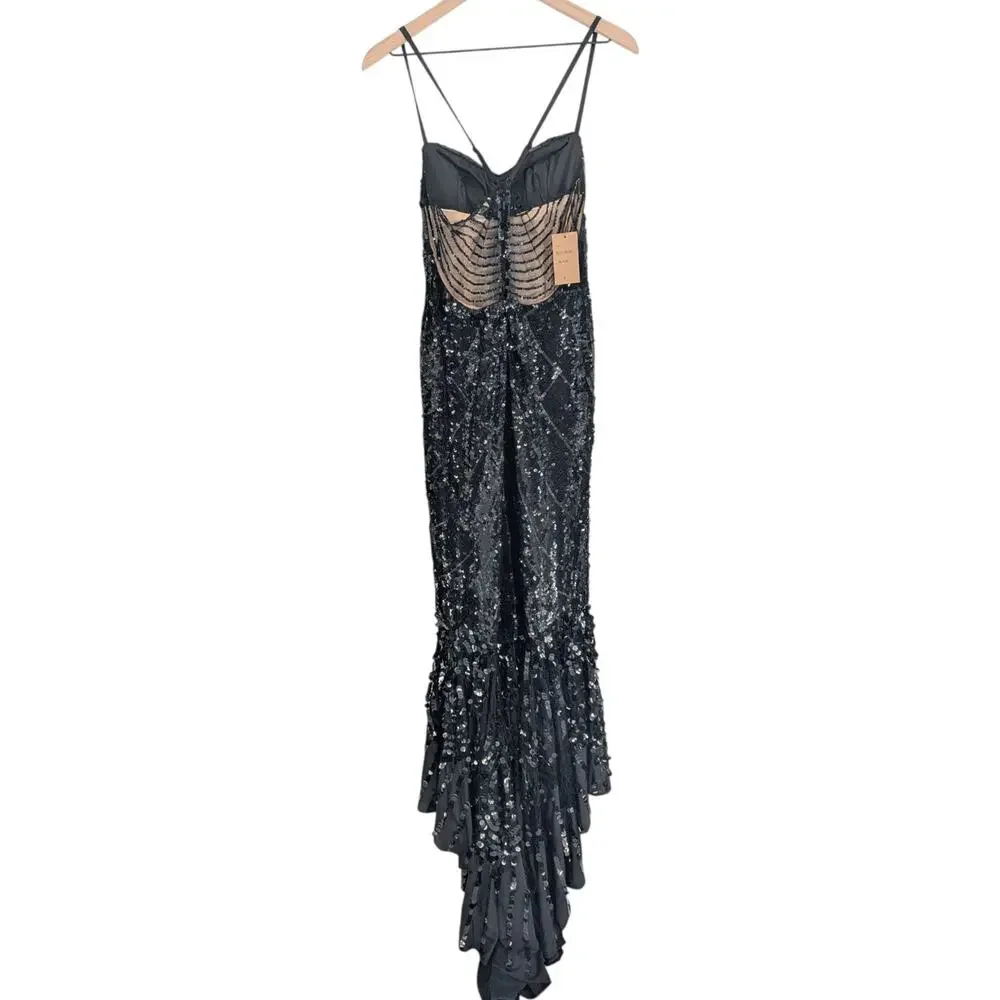 Mandalay Black Sequin High Low Formal Dress Size 4